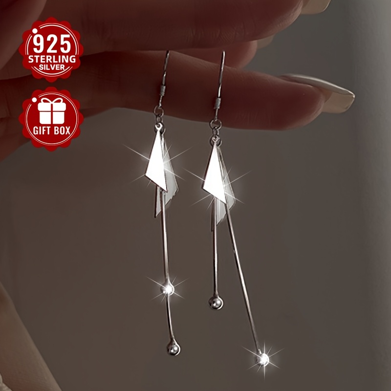925 Silver Triangle Tassel Earrings Geometric Studs